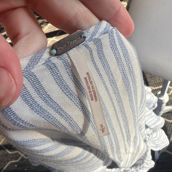 Free People FP blue white striped blouse cottagecore front tie bohemian - Picture 5 of 5